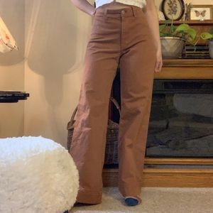 high-rise wide leg brown pants